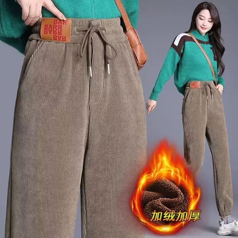 

Women Warm Winter Plush Thick Cashmere Corduroy Pants Female Casual Korean Style Sweatpants Loose Harem Long Trousers Joggers