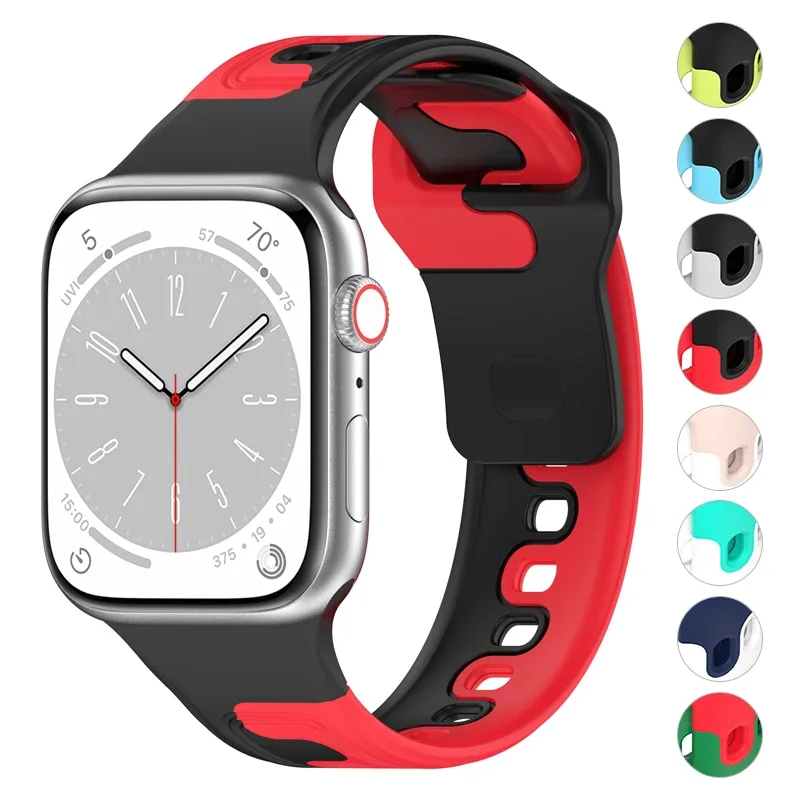 

Ремешок силиконовый для Apple Watch band 44 мм 40 мм 49 мм 45 мм 41 мм 38 мм 42 мм, браслет correa для iWatch series 9 8 7 6 5 3 SE ultra 2