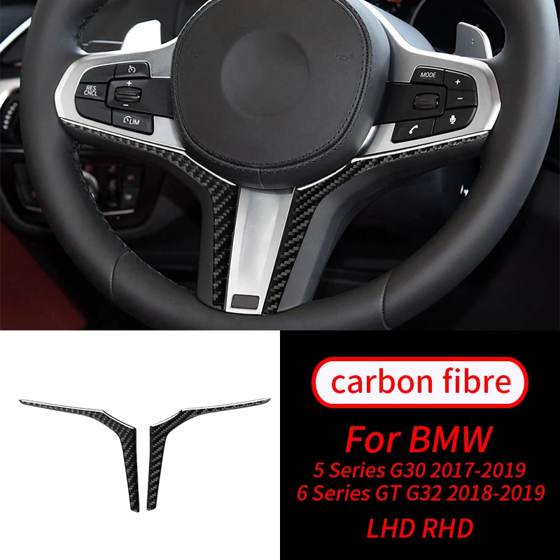 

For BMW G01 G02 G30 X3 X4 5 Series Accessories Interior Decoration Real Carbon Fiber Steering Wheel Trim Sticker Car Styling