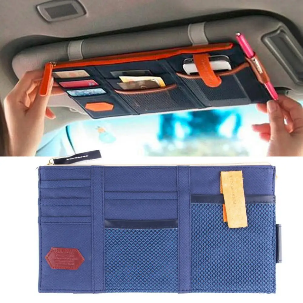 

Multi-purpose Blue Car Sun Visor Point Pocket Card Storage CD Holder Organizer Keeper Pouch Bag Glasses Storage Car Accessory