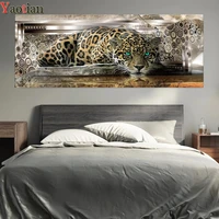 diamond painting cross stitch kits leopard with green eyes 5d diy full square round embroidery home decoration handmade gifts