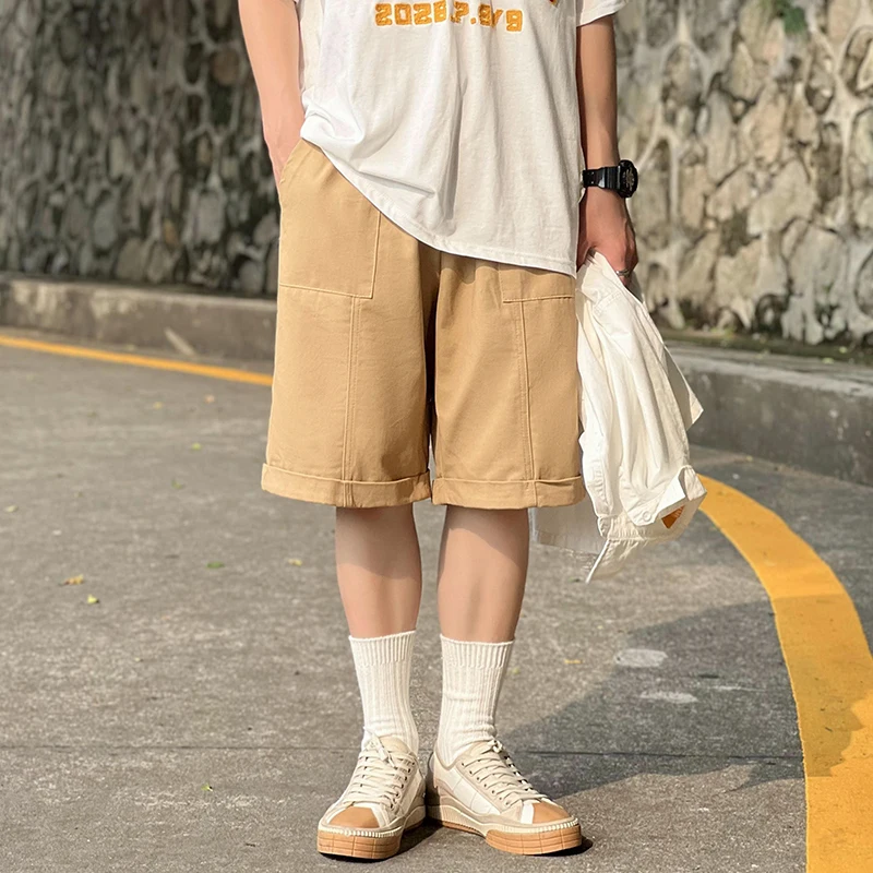 

ZCSMLL модные японские Свободные повседневные шорты в стиле ins сафари мужские летние простые и универсальные брюки цвета хаки с пятью половинк...