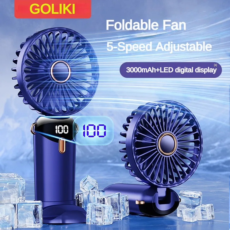 5 Speed Usb Rechargeable Fan With Phone Stand And Display Sc