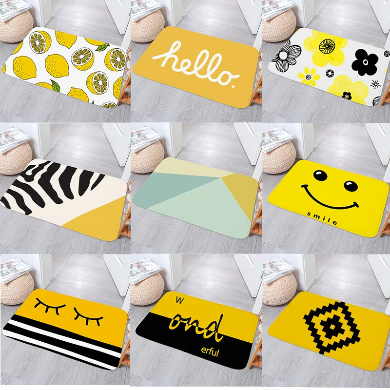 

Yellow geometric printed carpet Entry door mat porch mat bedroom door mat Home carpet mats kitchen absorbent non-slip floor mats