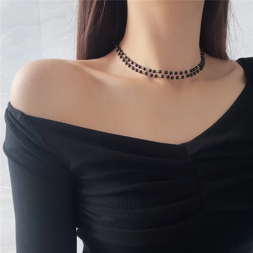 

2022 Simple Fashion Black Pearl Clavicle Chain Multilayer Necklace Summer Gems Ladies Jewelry Gifts For Girlfriend Necklaces