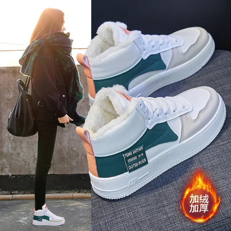 

Женские ботинки, зимние модные ботинки, высокие теплые кожаные ботинки в стиле пэчворк, повседневная обувь, Плюшевые короткие современные б...