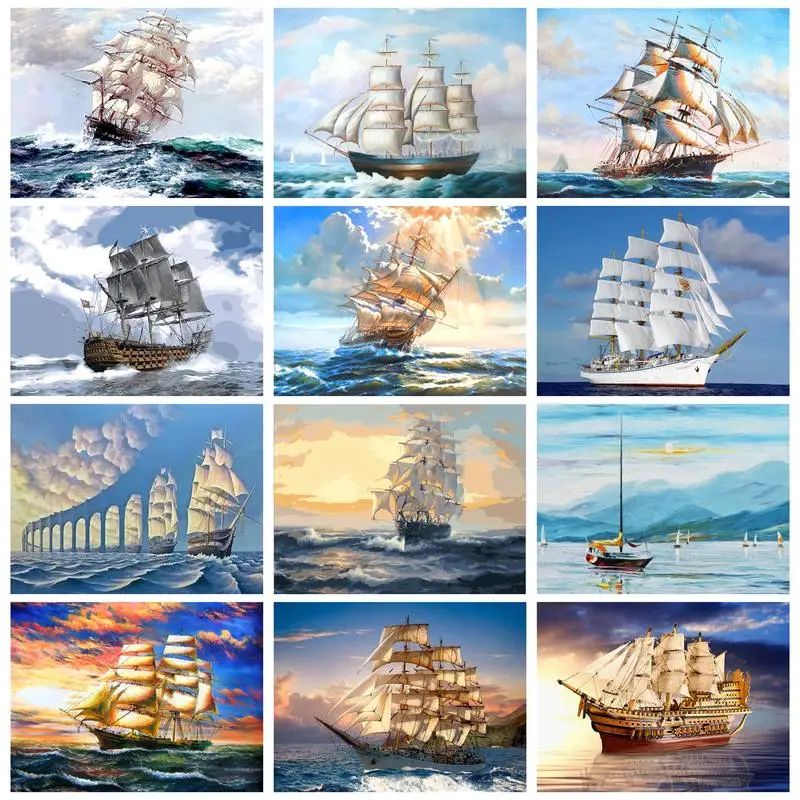 

RUOPOTY Modern Painting By Numbers Diy Crafts Sailboat Seascape Numbers Painting Wall Decors For Adults Acrylic Paints Gift