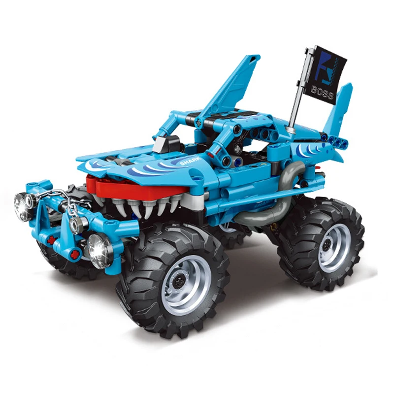 

Monster Jam Building Blocks Bigfoot Car Giant Toothed Shark El Toro Loco Bull Truck Bricks Kids Auto Toys Pull Back Technical