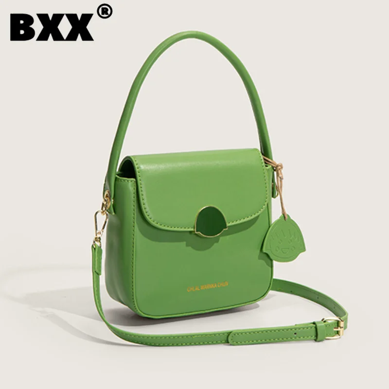 

[BXX] Saddle Design Stylish Women's Green Crossbody Shoulder Bag Solid Color Soft Surface Premium Handbag 2023 New Tide 8CY249