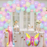 funmemoir butterfly 1st birthday party decorations macaron pastel balloon garland arch kit butterfly foil balloon for 1 year old
