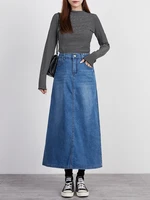 free shipping 2022 new fashion elastic high waist long a line s 2xl plus size denim jeans spring and summer style women skirt