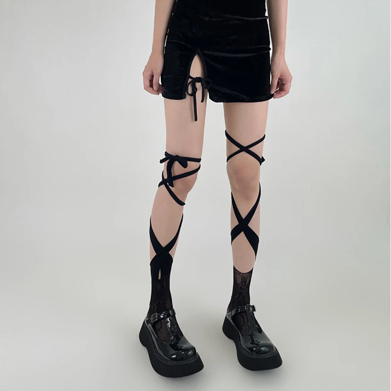 

Jk Tie Lace Fishnet Stockings Irregular Split-toe Calf Socks Women's Middle Tube Socks Straps Summer Sexy Long Japanese Socks