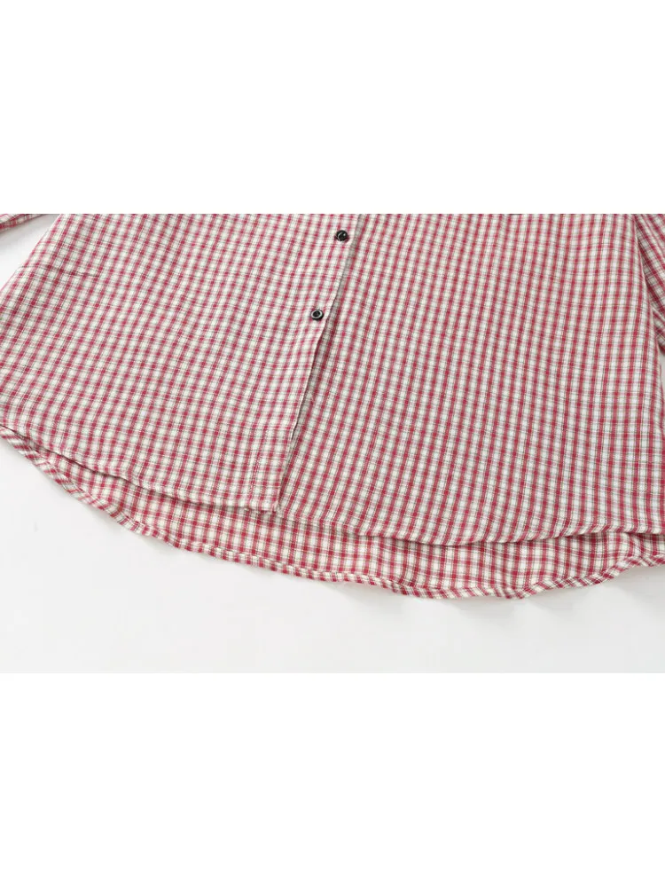 Женская Повседневная рубашка PUWD красная Свободная в клетку с квадратным вырезом