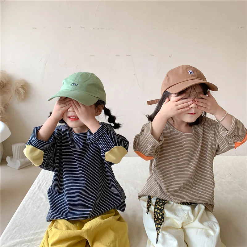 

Shirts 2022 O-neck Collar Full Sleeve Regular Length Pullover Striped Simple Fashion Modern Comfortable Spring Children Unisex