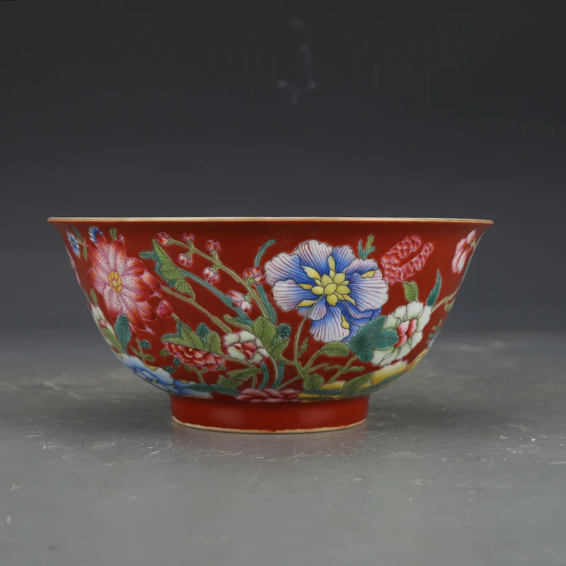 

Qing Emperor Kangxi красная чаша Ручная роспись с золотыми и красными цветами античный фарфор Jingdezhen украшения