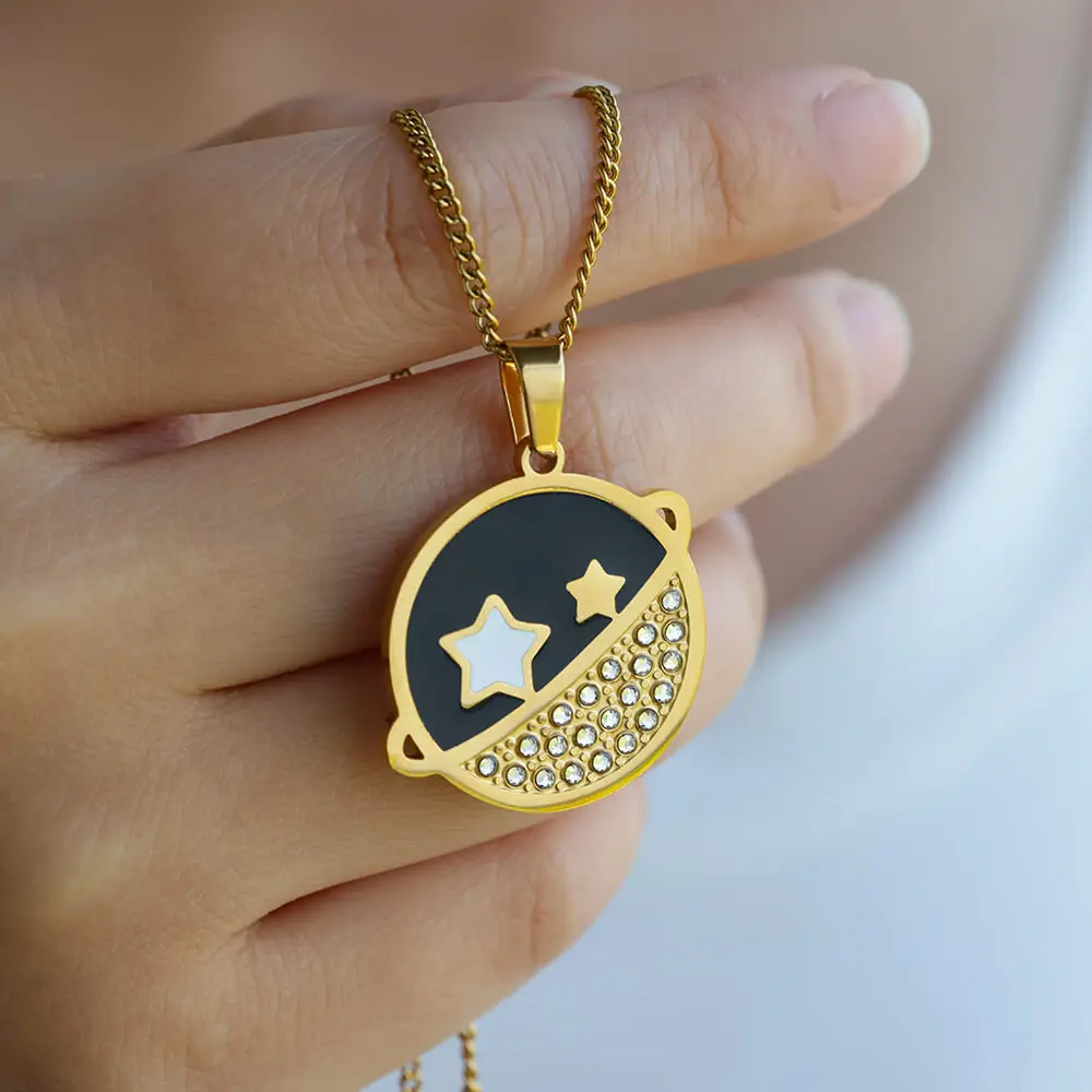 Женская цепочка с подвеской в виде планеты и земли из нержавеющей стали