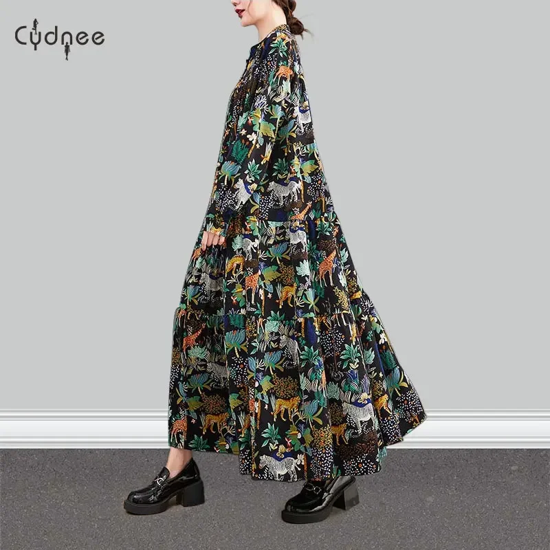 Многоуровневое платье макси с длинными рукавами в стиле бохо объемное