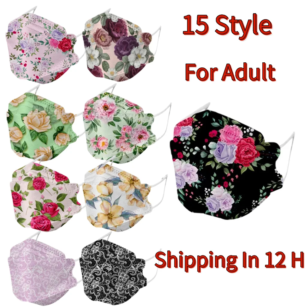 

20 Style Fish Mask For Women Mascarillas Negras Black Flower Printed Masque Noir Disposable Masks Design Halloween Cosplay
