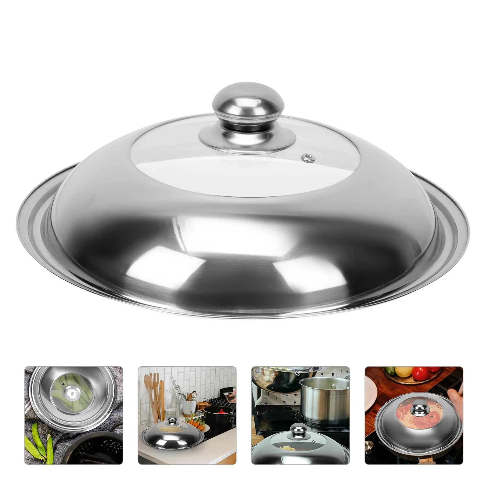 

Lid Pot Cover Lidsuniversal Steel Dome Stainless Pots Wok Frying Cooking Glass Pan Bbq Flat Kitchen Basting Round Grilling Grill