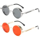 Очки солнцезащитные круглые в стиле стимпанк для мужчин и женщин, Классические готические брендовые дизайнерские ретро солнечные очки с цветными линзами в круглой металлической оправе