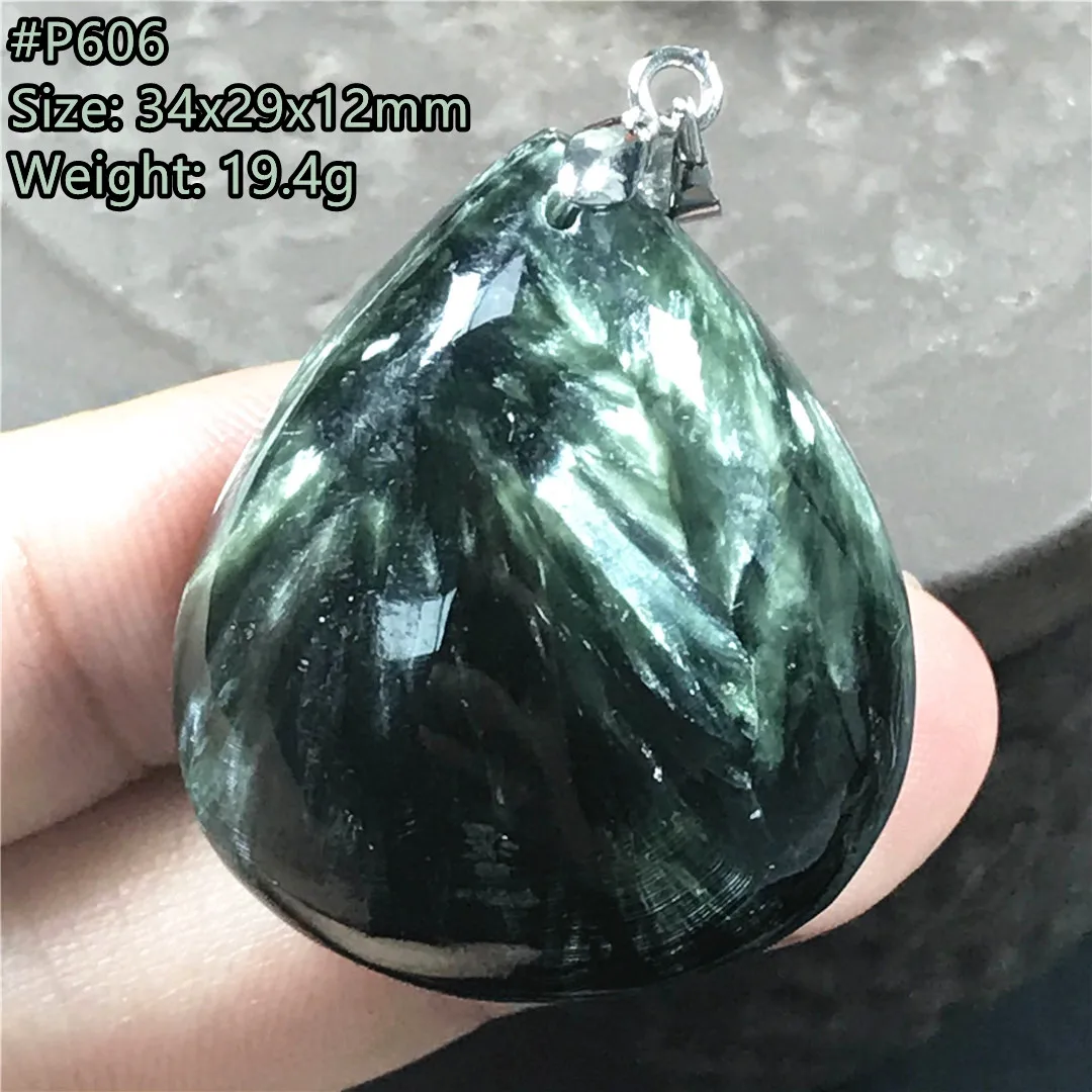 

Necklace Pendant Natural Green Seraphinite Jewelry For Woman Lady Man Gift Beads Silver Stone Crystal Rectangle Gemstone AAAAA
