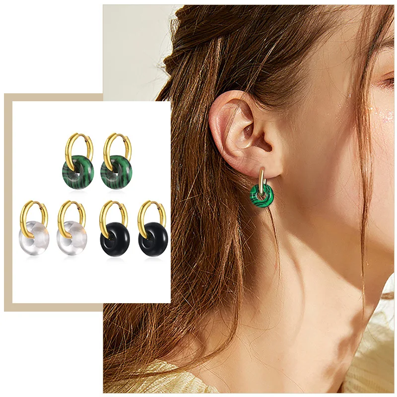 

Interlocked Circle Women Hoop Earrings, Bold Round Stone Dangle. Small Girls Huggie, Elegant Vintage Girls Ear Jewelry