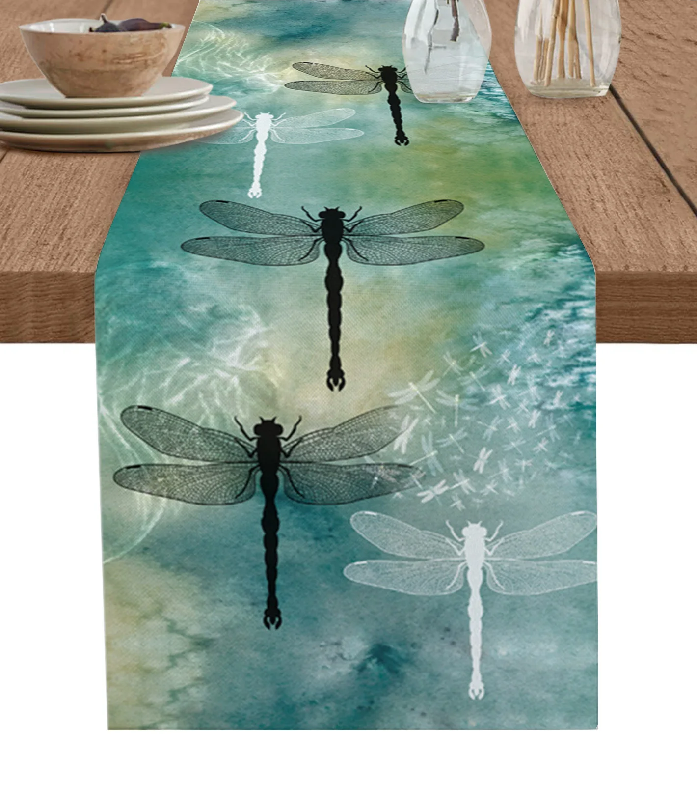 

Dragonfly Dots Gradient Table Runner Christmas Decoration Tablecloth Wedding Party Decor Table Cover