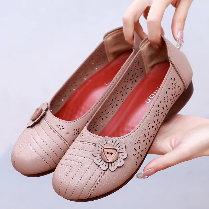 Women Shoes Hollow-out Leather Women Loafers Luxury Brand Women Flats Casual Slip on Summer Leather Moccasin Woman Flat Shoes