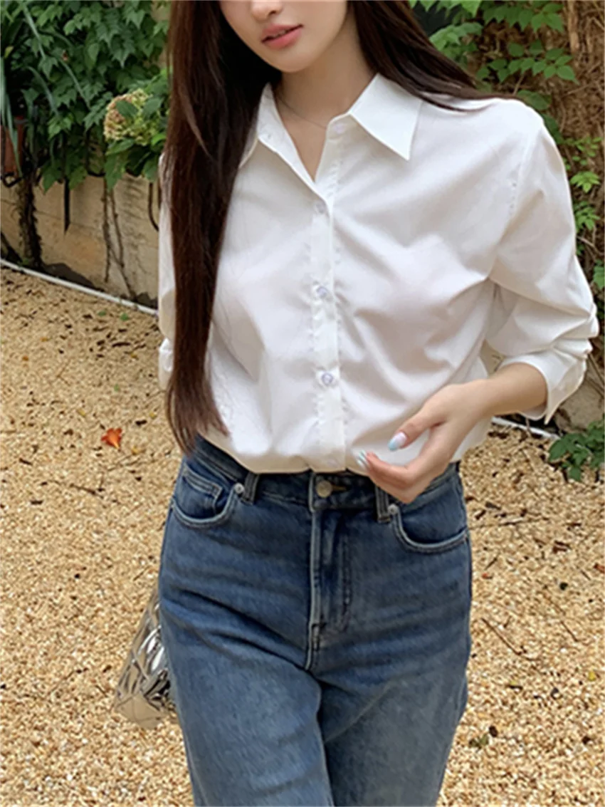 Женская Однотонная рубашка Alien Kitty белая элегантная Свободная Повседневная