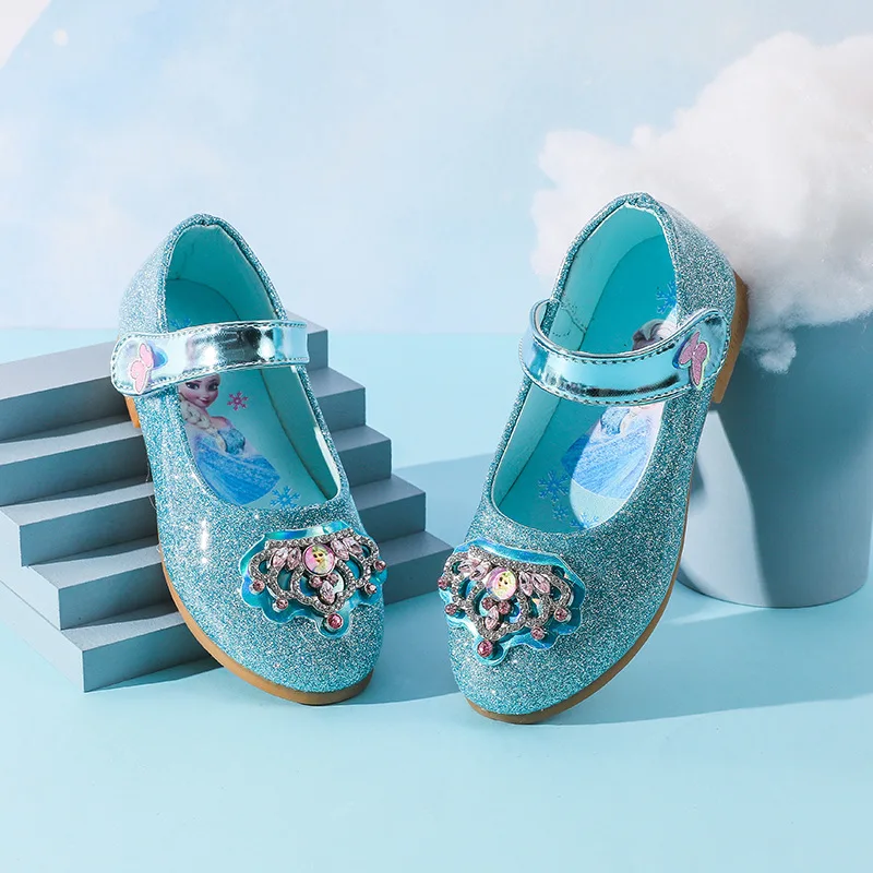 Женские кожаные туфли Diseny обувь принцессы Эльзы с кристаллами на мягкой подошве