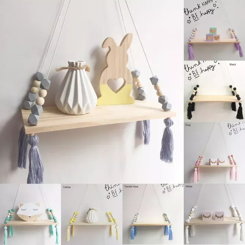 

Wall Hanging Decor Swing Shelf Decorative Shelves Room Storage Organization personality Kids Room Wooden Beads Tassel