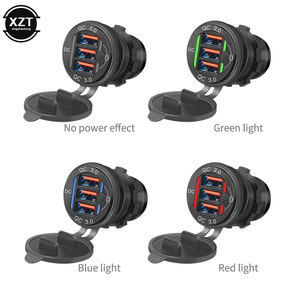 

68W 3-Port USB QC3.0 Socket 12-24V Car Fast Charger Cigarette Lighter with Touch Switch Waterproof for Car Boat Marine RV Supply