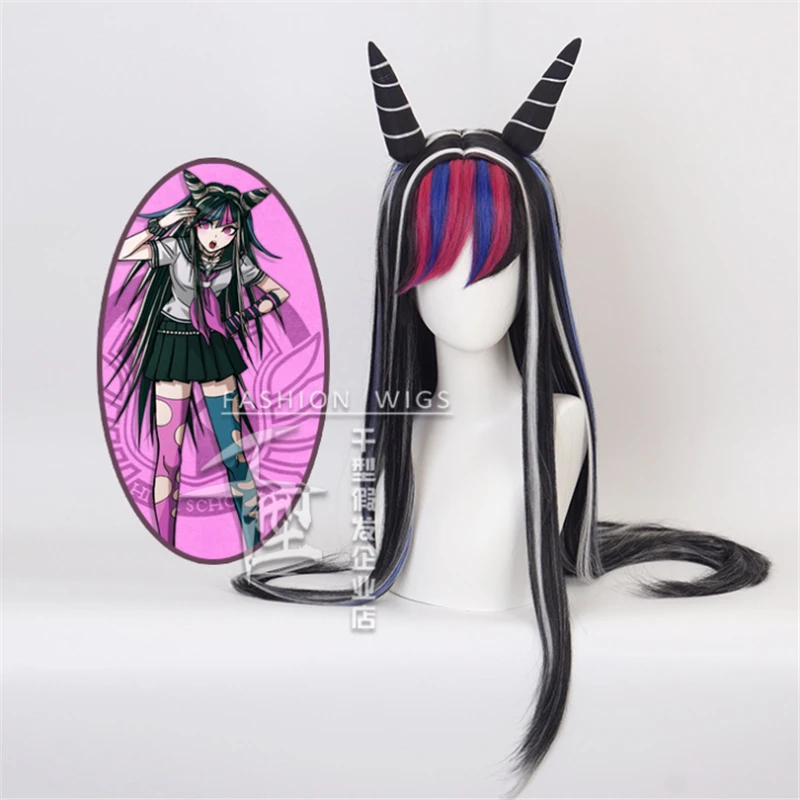 

Danganronpa Trigger Happy Havoc Wigs Mioda Ibuki Colorful Long Straight Heat Resistant Synthetic Hair Cosplay Wig +Wig Cap 100cm