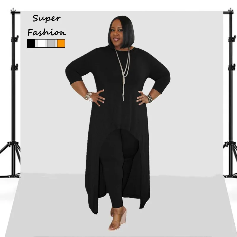 

L-5XL Winter Plus Size Sets Women Irregular Solid Color Long Sleeve O Neck Casual 2 Two Piece Pant Suits Wholesale Dropshipping