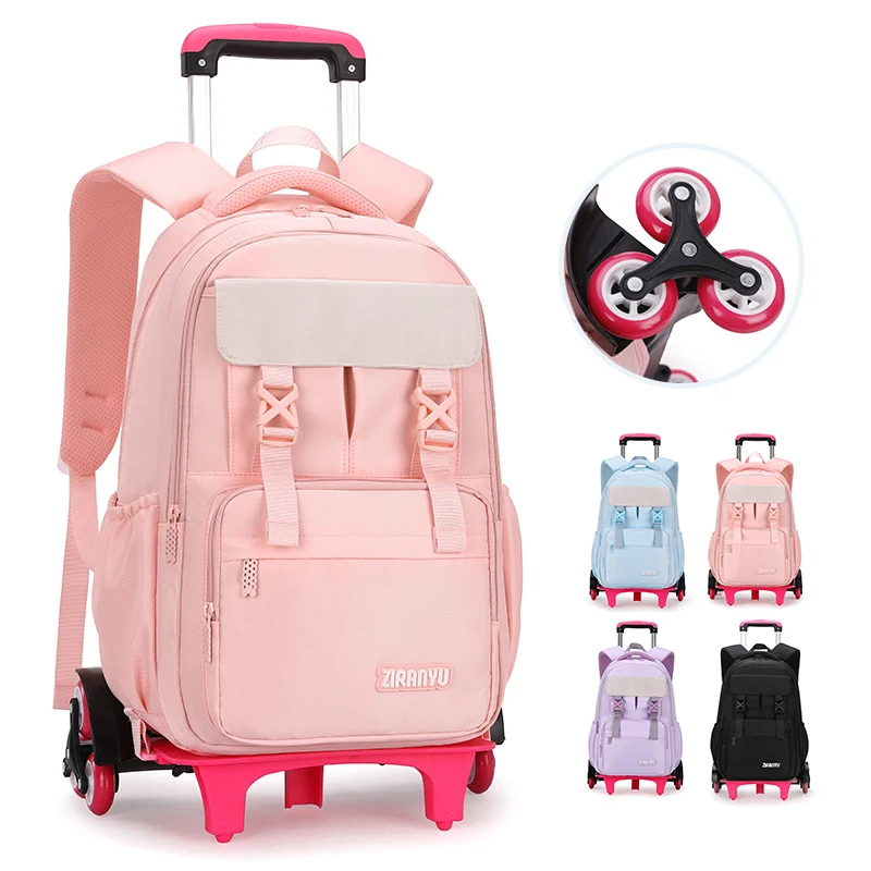 Cute School Bag for Kid Trolley School Backpack for Girl Climbing Stairs Wheeled Children Suitcase Bag Student Rolling Backpack