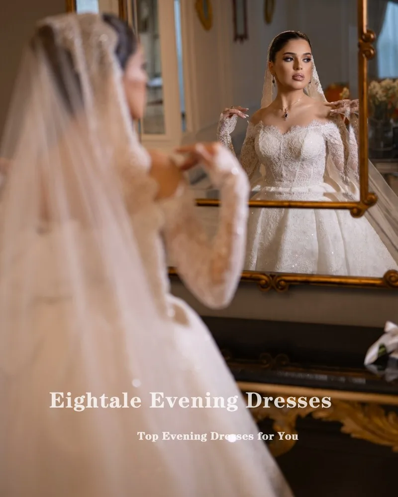 Eightale Элегантное свадебное платье в стиле бохо с открытыми плечами атласное