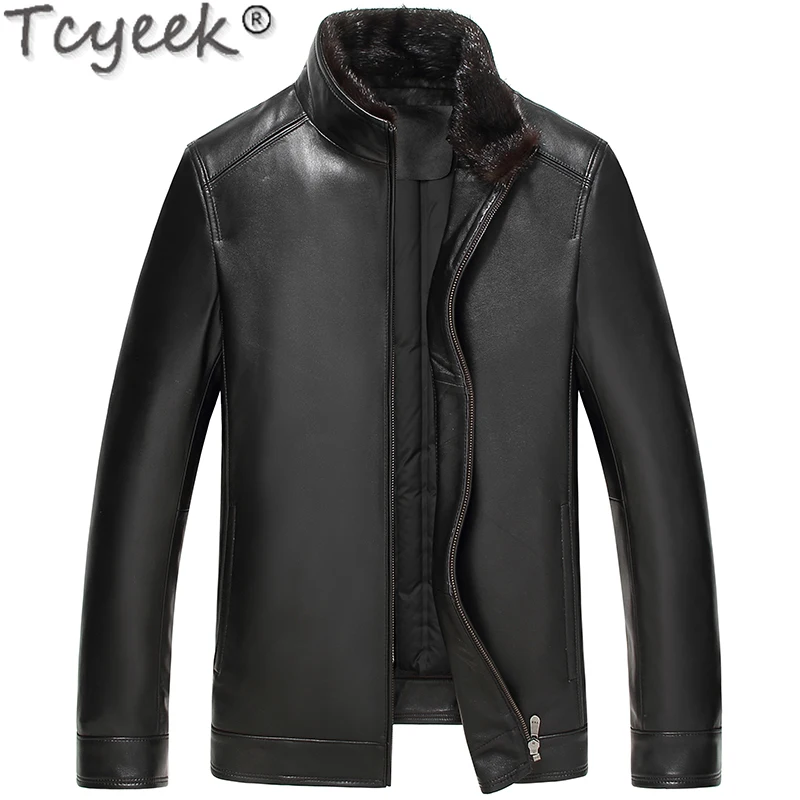 

Tcyeek Mink Fur Collar Men's Puffer Jacket Black Short Leather Jacket Men Thicken Warm Winter Coat Casaco Masculino Inverno