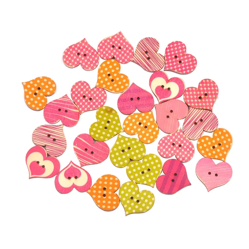 

25pcs Colorful Heart Shapes Wooden Buttons Handmade DIY Scrapbook Crafts Garment Sewing Supplies Handwork Embellishments m1529