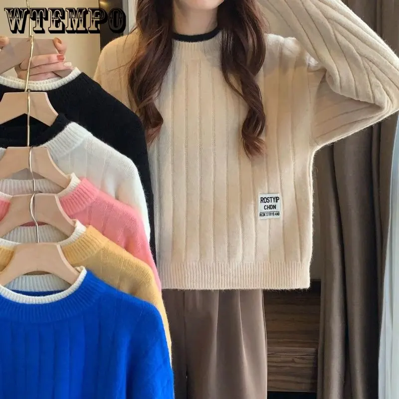 

WTEMPO Women's Sweater New Fashion Pullover Loose Korean Versatile Knitted Long Sleeve Top Winter Clothes Women Y2k Clothes