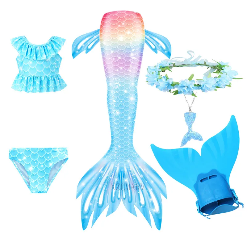 Купальный костюм для девочек с хвостом русалки детский купальный косплея