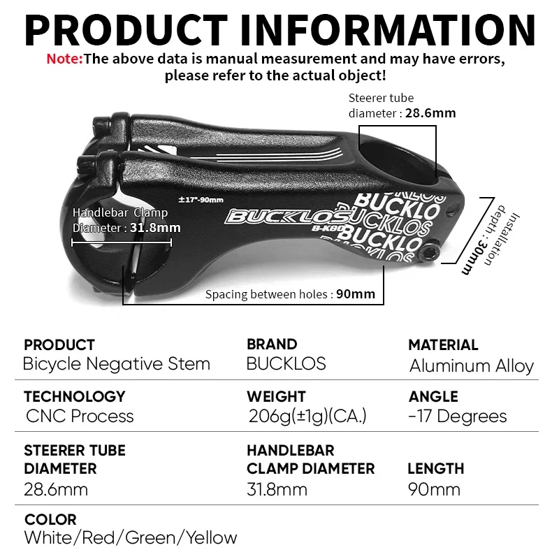 BUCKLOS-17-градусный вынос велосипеда из алюминиевого сплава MTB DH