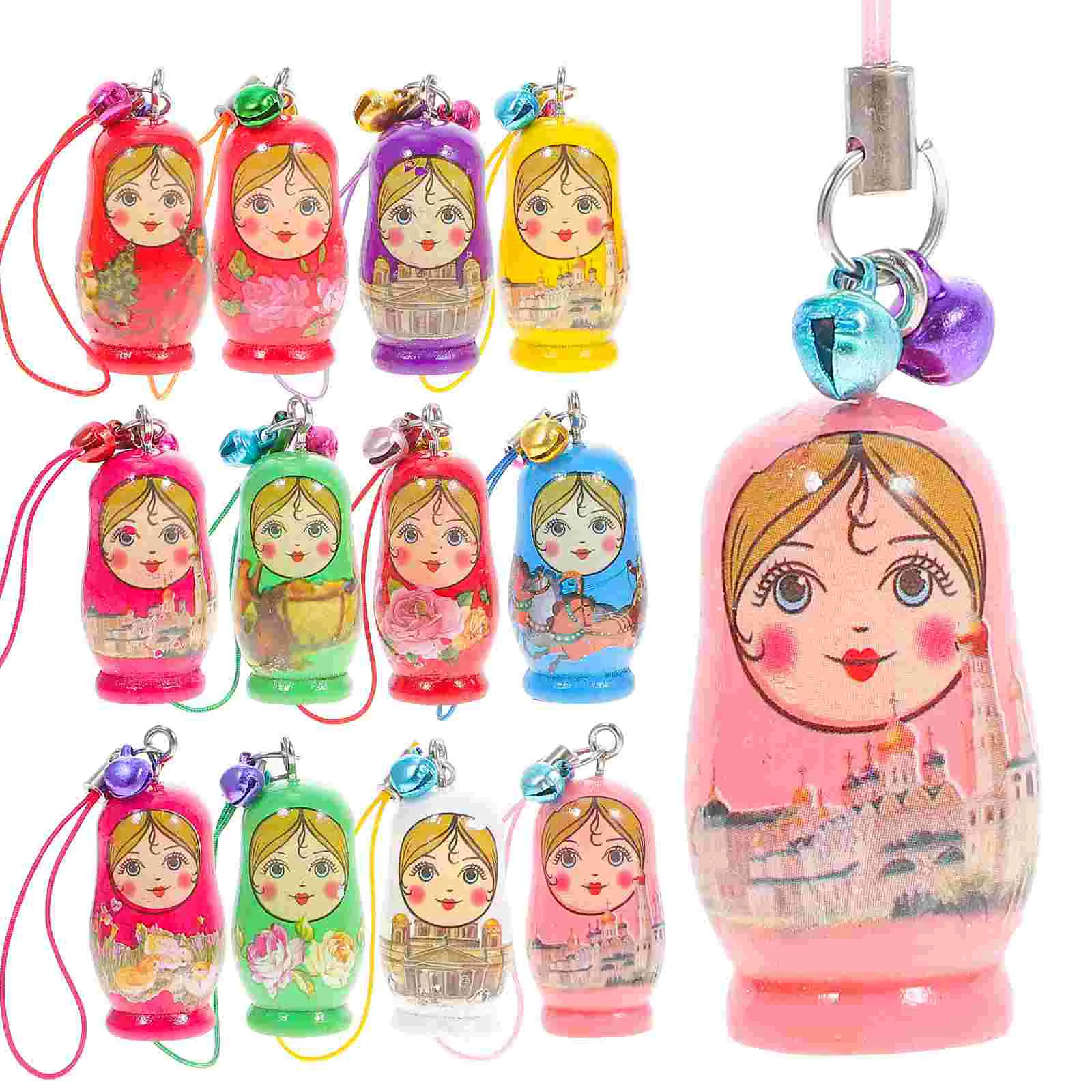 

Creative Wooden Key Chains Matryoshka Russian Dolls Key Rings Phone Chain Hanging Pendant (Random Style)