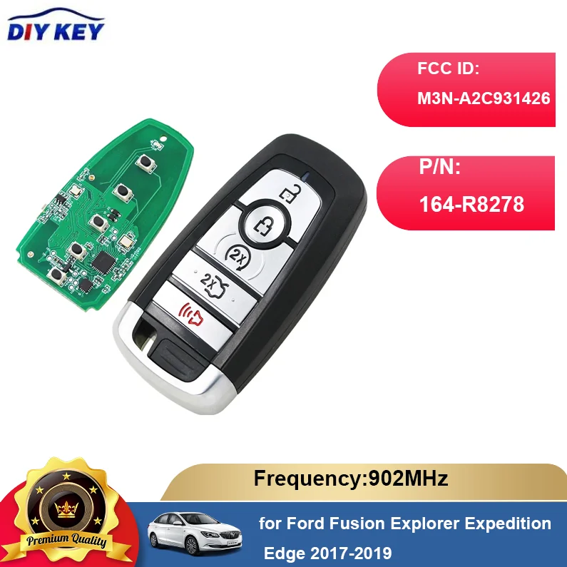 

DIYKEY for Ford Fusion Explorer Expedition Edge 2017-2019 5Buttons Smart Prox Remote Key Fob 902MHz ID49 Chip M3N-A2C931426