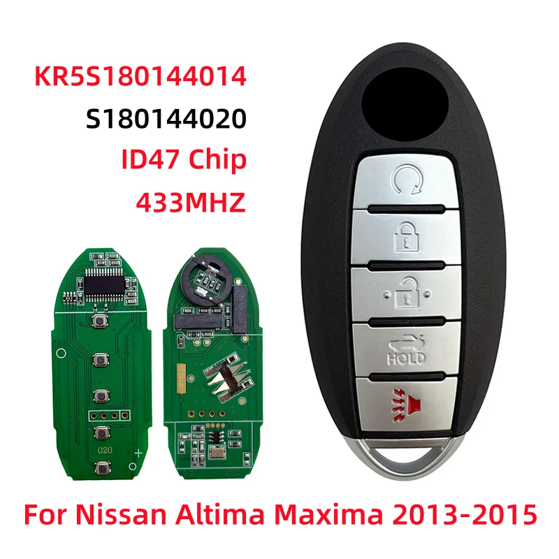 

Умный дистанционный ключ 5 BT для Nissan Altima Maxima 2013-2015, 433 МГц, чип ID47 S180144020 KR5S180144014, замена брелока бесключевого доступа