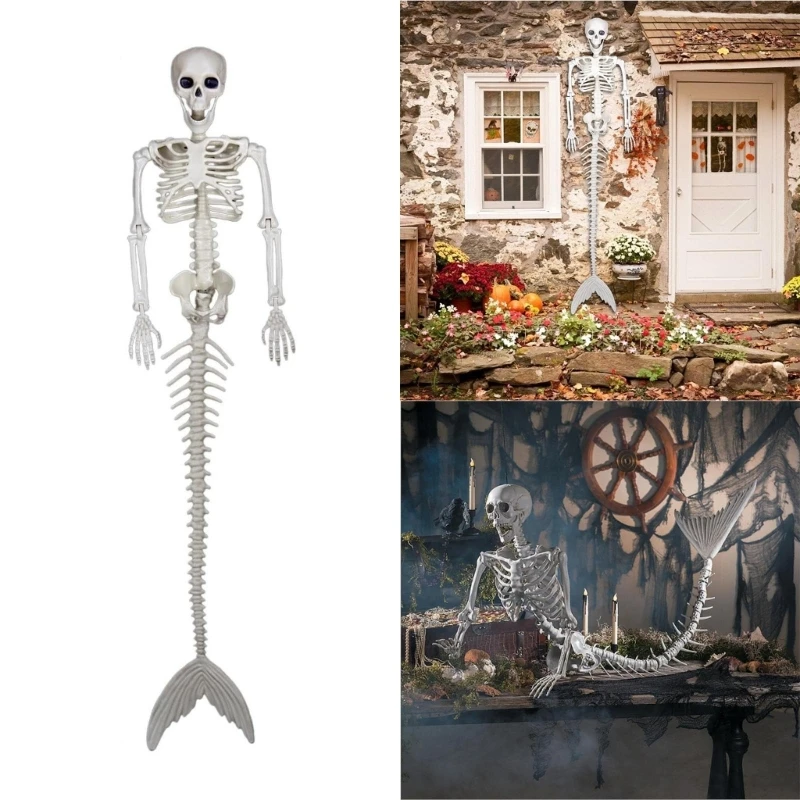 

Halloween Skeleton Fishwoman Statue Flexible Arm & Tail, Eerie Home Decor