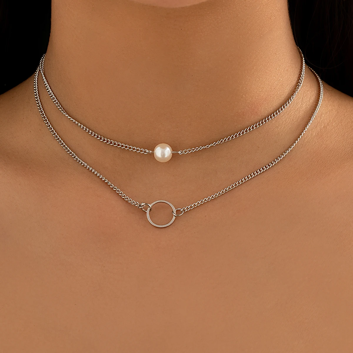 

Lacteo Kpop Silver Color Imitation Pearl Pendant Short Chain Necklace for Women Jewelry On The Neck Clavicle Chain Party Gifts