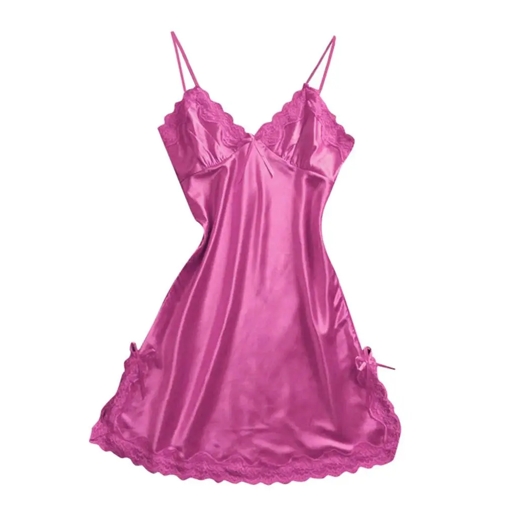 

Womens Lingerie Sleepwear Satin Bowknot Lace Slip Dress S 2XL