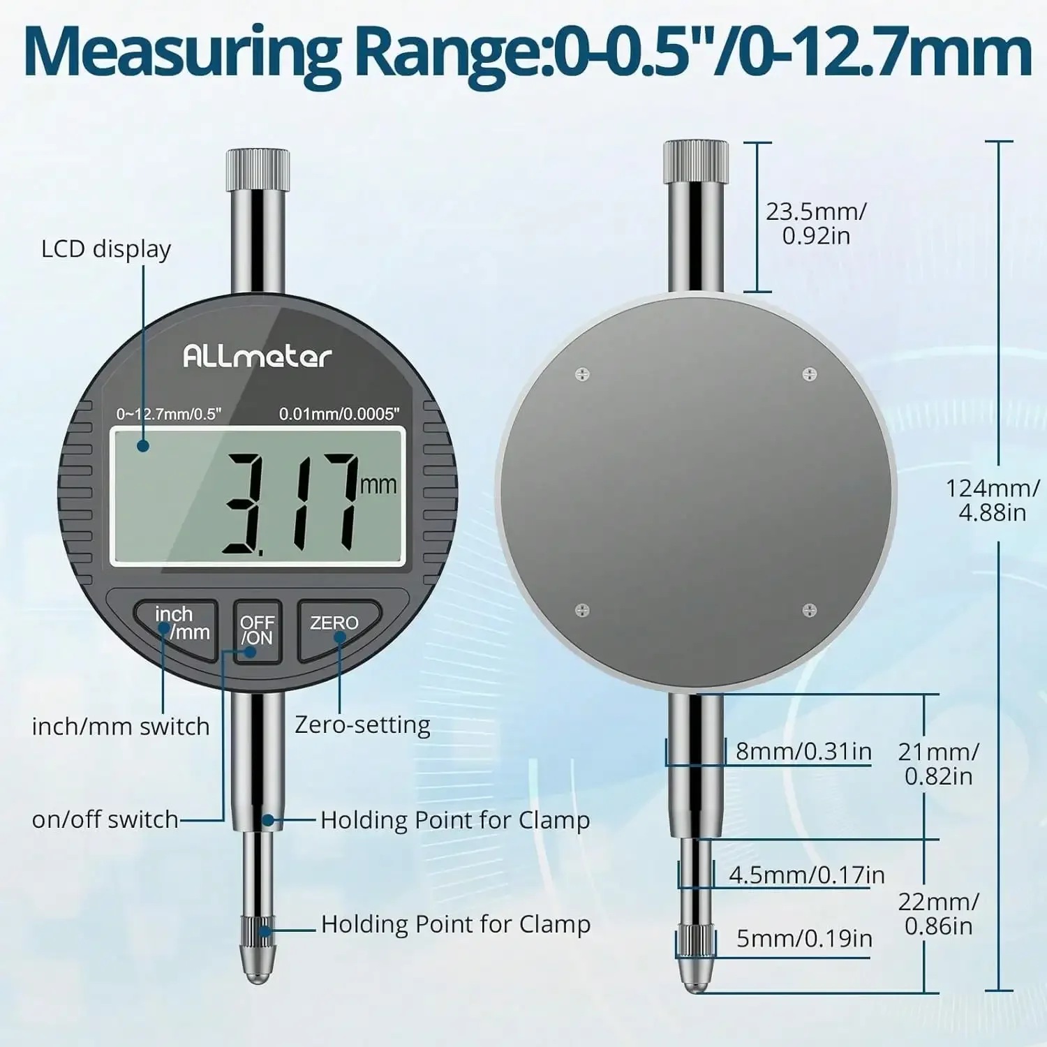 Цифровой циферблатный индикатор диаметра 50-160 мм (2-6 дюймов) 0 01 (0 0005 дюйма)