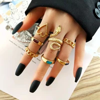 snake thick chain joint ring set for wome gold hollow unique different size creative metal finger jewelry fashion party ring