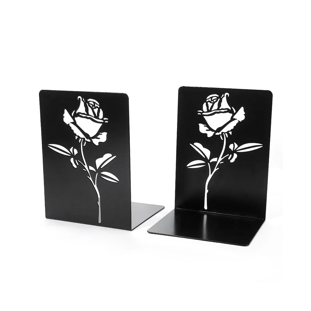 

1pair Alloy Home Office Out Rose Design Book End Stationery Desktop Organizer L Shape Reading Free Standing Heavy Duty